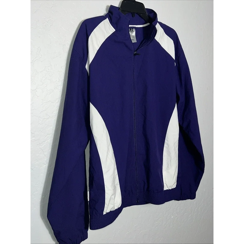Vintage‎ Russel Men's Medium Full Zip Windbreaker. Purple & White ✅